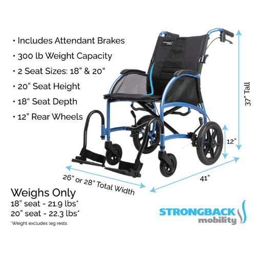 STRONGBACK Excursion : 12+AB Transport Wheelchair