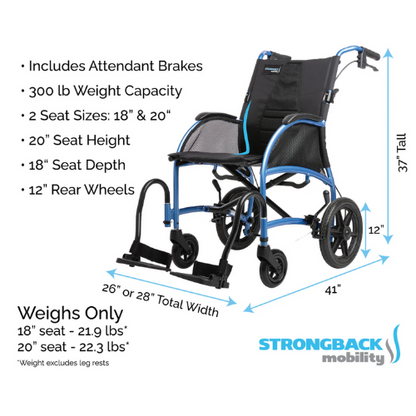 STRONGBACK Excursion : 12+AB Transport Wheelchair