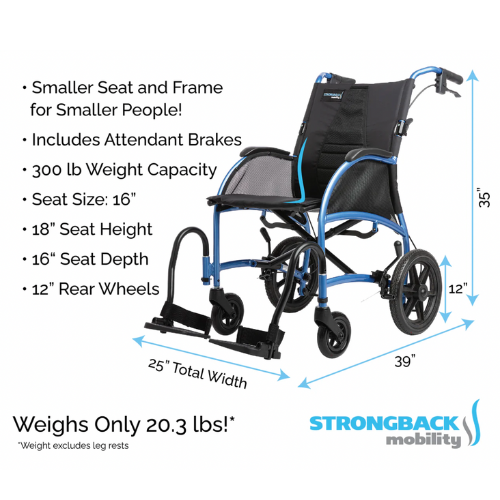 STRONGBACK Excursion Small: 12S+AB Transport Wheelchair