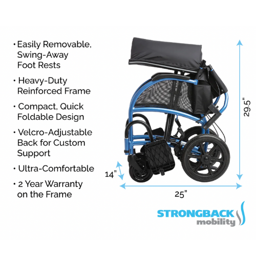 STRONGBACK Excursion : 12+AB Transport Wheelchair